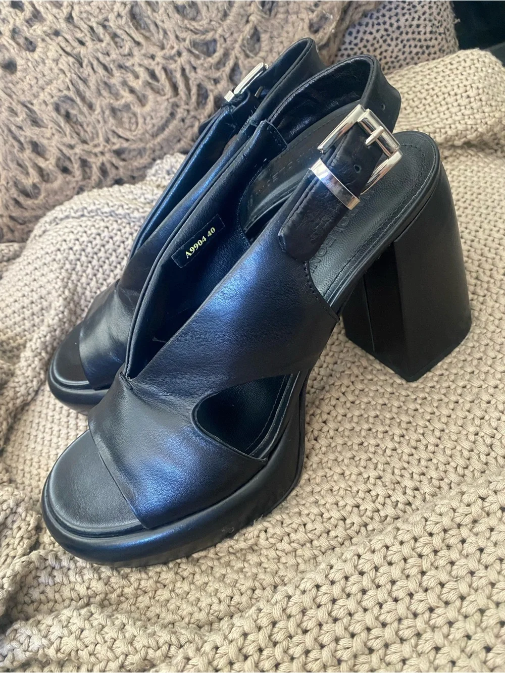 Free People Napoleoni black leather platform sandals 40 9 NEW